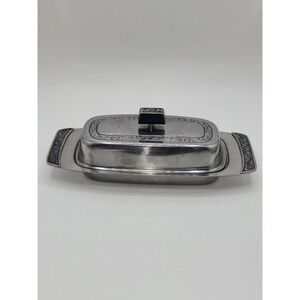 Stanley Roberts Stainless Steel Butter Dish Scroll Pattern Covered Butter Server